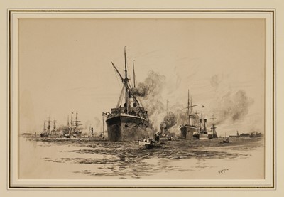 Lot 1254 - William Lionel Wyllie (1851-1931) monochrome watercolour – Off Gravesend, March 9th 1892, signed, in glazed frame