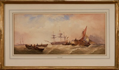 Lot 1275 - Alfred Herbert (c.1820-1861) watercolour - Shipping in squally seas, in glazed gilt frame