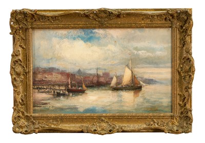 Lot 1267 - English School, 19th century, oil on canvas - Harbour Calm, indistinctly signed, in gilt frame