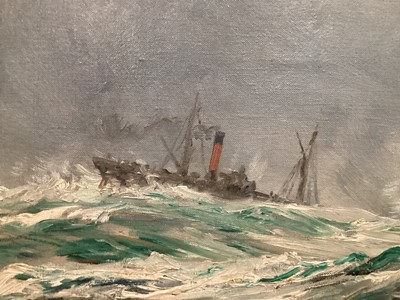 Lot 1252 - William Lionel Wyllie (1851-1931) oil on canvas - “Just a Funnel and a Mast Lurching through the Spray”, signed, in gilt frame