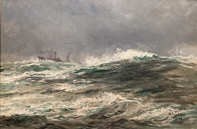 Lot 1252 - William Lionel Wyllie (1851-1931) oil on canvas - “Just a Funnel and a Mast Lurching through the Spray”, signed, in gilt frame