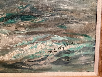 Lot 1252 - William Lionel Wyllie (1851-1931) oil on canvas - “Just a Funnel and a Mast Lurching through the Spray”, signed, in gilt frame