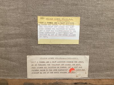 Lot 1252 - William Lionel Wyllie (1851-1931) oil on canvas - “Just a Funnel and a Mast Lurching through the Spray”, signed, in gilt frame