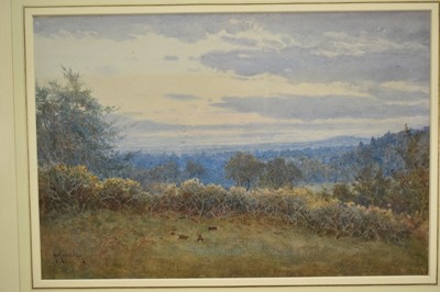 Lot 1269 - Albert Kinsley (1852-1945) watercolour - “The Close of Day, on a Surrey Common”, signed, titled verso, in glazed gilt frame