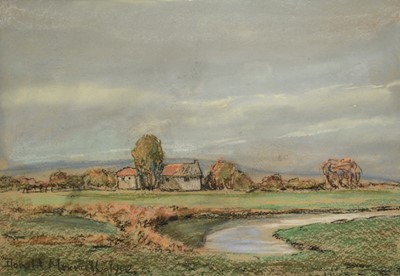 Lot 1278 - Donald Maxwell (1877-1936) pastel - Farmhouse, Lexden Heath, signed and dated 1902, 29cm x 42cm, in glazed gilt frame