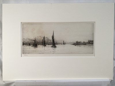 Lot 191 - William Lionel Wyllie (1851-1931), signed etching, Silvertown, 19cm x 39cm, mounted