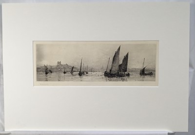 Lot 1263 - William Lionel Wyllie (1851-1931), signed etching - Tarbert, Loch Fyne, 14.5cm x 39.5cm, mounted