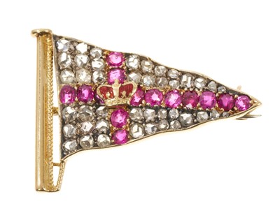 Lot 3 - Fine Royal Yacht Squadron gold,diamond and ruby pennant brooch