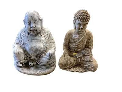 Lot 1451 - Concrete garden statue - Thai Buddha, 43cm high, together with another, 37cm high (2)