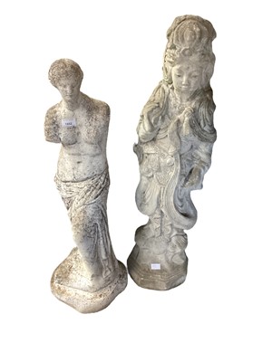 Lot 1452 - Two concrete garden female statues, 105cm high and 95cm high