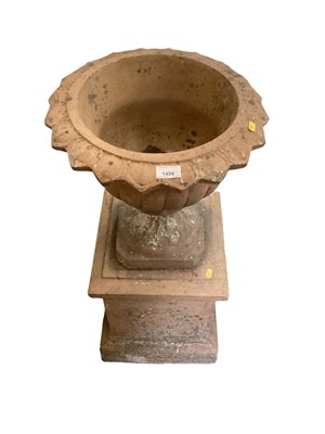 Lot 1456 - Concrete garden urn on pedestal base, 90cm high