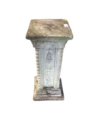 Lot 1457 - Concrete garden plinth, 57.5cm high together with an oriental style concrete garden feature and an elephant