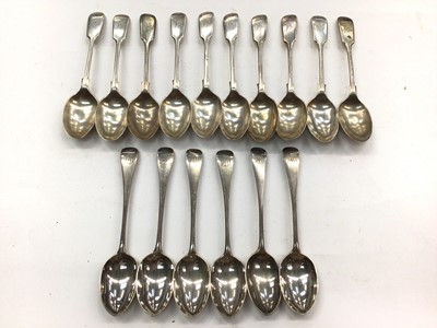 Lot 1098 - Set of ten silver teaspoons and another set of six silver teaspoons