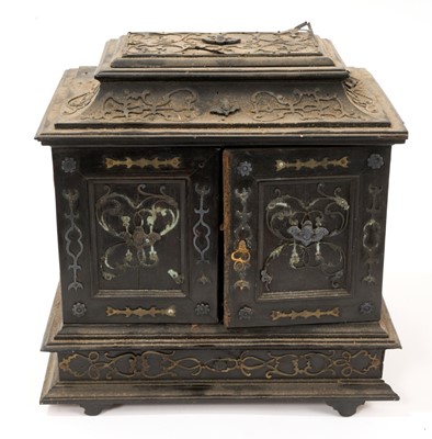 Lot 1090 - Antique Italian ebonised and metal mounted miniature table cabinet