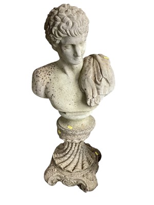 Lot 1458 - Concrete garden male bust on plinth base, 89cm high