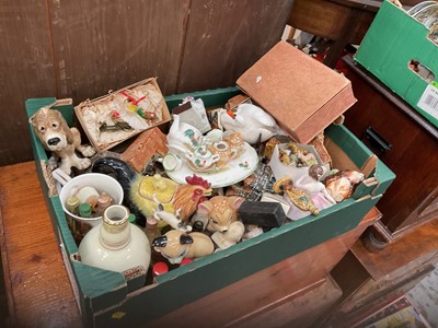 Lot 566 - Two boxes of mixed ceramics to include Wade wimseys, collectors plates and ornaments.