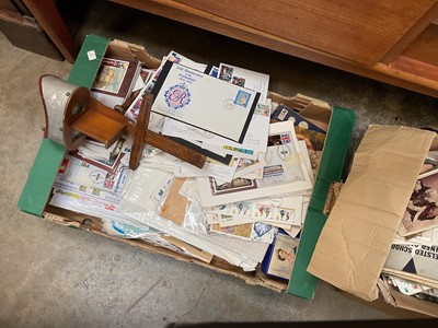 Lot 567 - Three boxes of mixed ephemera and books including stamps and first day covers (3 boxes).