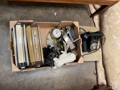 Lot 568 - Two vintage radios, Bakelite telephone, black and white whisky dog ornaments and other items.