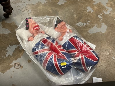 Lot 598 - Pair of 'Spitting Image' novelty Royal slippers in the form of The Queen and The Duke of Edinburgh