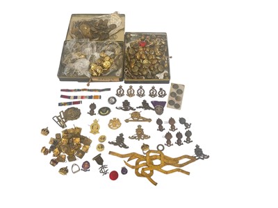 Lot 753 - Collection of military buttons, cap badges and medal ribbons (1 box).