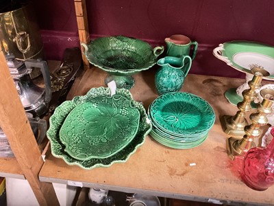 Lot 775 - Group of 19th century Wedgwood majolica green leaf plated together with other similar ceramics.