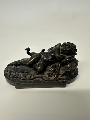 Lot 1104 - Francesco Fanelli (1577-c.1657) bronze - Sleeping Cupid, related paperwork beneath