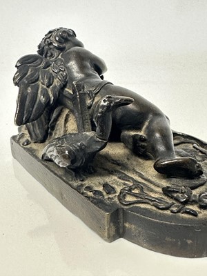 Lot 1104 - Francesco Fanelli (1577-c.1657) bronze - Sleeping Cupid, related paperwork beneath