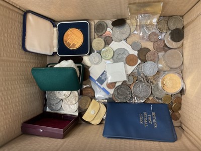 Lot 576 - Collection of coins, including a Victorian silver crown on a chain