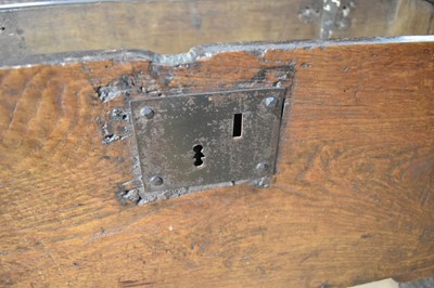 Lot 1574 - Late 17th century provincial elm six plank coffer