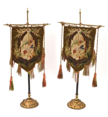 Lot 1099 - Pair of 19th century tapestry and beadwork table screens