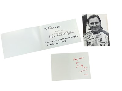 Lot 1506 - Noel Coward signed and inscribed 1971 Christmas card, Giles signed and inscribed Christmas card and Graham Hill signed portrait photograph (3)