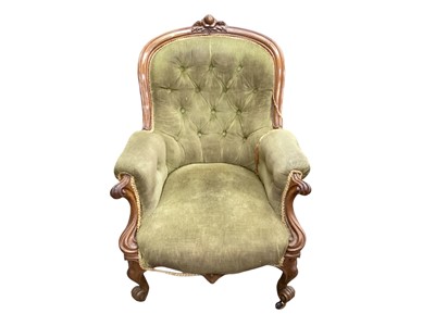 Lot 1490 - Victorian mahogany framed spoon back chair with buttoned green upholstery