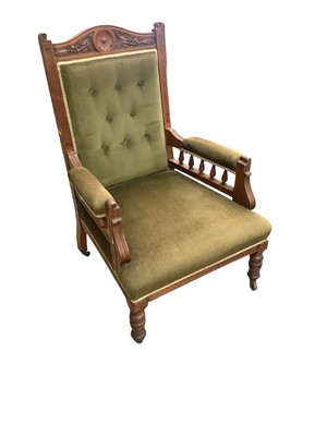 Lot 1491 - Late Victorian gentleman's armchair with buttoned green upholstery