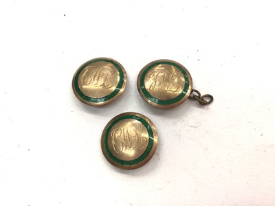 Lot 1111 - 9ct gold cufflinks with enamel decoration (three pieces)