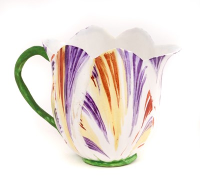 Lot 289 - Rare Longton Hall porcelain jug, circa 1754-57, in the form of a tulip, polychrome painted in enamels, 7.5cm high