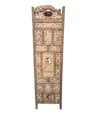 Lot 1486 - Hardwood four fold screen with pierced decoration, 200cm wide, 185cm high