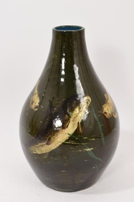 Lot 292 - Early 20th century Burmantofts pottery vase, painted with fish, signed, impressed mark to base, 24cm high