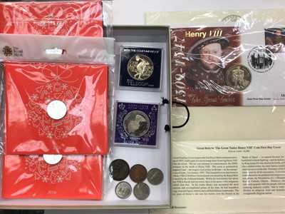 Lot 378 - Three Royal Mint The Christmas Nativity Sotry 2016 £20 silver coin in presentation packets, together with other coins