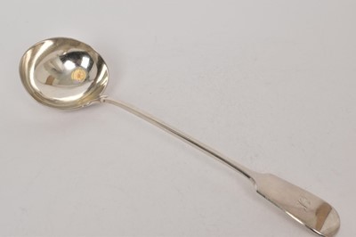 Lot 474 - Victorian silver fiddle pattern soup ladle