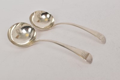 Lot 476 - Pair of George III silver old English pattern sauce ladles