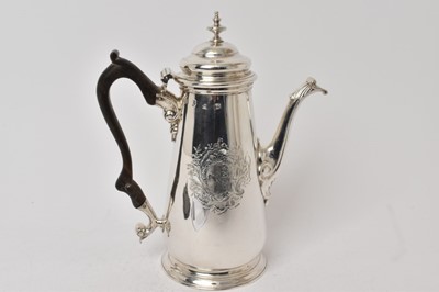 Lot 491 - Fine George II silver coffee pot with engraved armorials