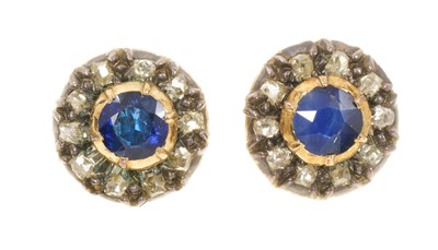 Lot 603 - Pair of antique sapphire and diamond cluster earrings