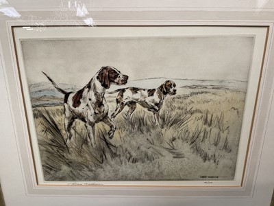 Lot 274 - Henry Wilkinson etching, game dogs, together with a signed Hugh Casson print and an oil of cattle in a highland landscape