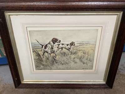 Lot 274 - Henry Wilkinson etching, game dogs, together with a signed Hugh Casson print and an oil of cattle in a highland landscape