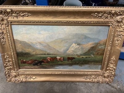 Lot 274 - Henry Wilkinson etching, game dogs, together with a signed Hugh Casson print and an oil of cattle in a highland landscape