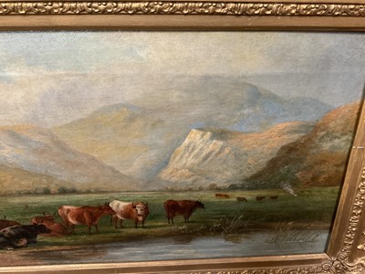 Lot 274 - Henry Wilkinson etching, game dogs, together with a signed Hugh Casson print and an oil of cattle in a highland landscape