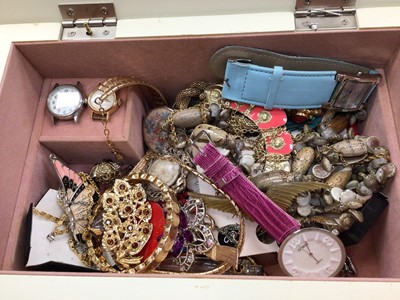 Lot 1138 - Group of costume jewellery, watches and bijouterie, together with a cream painted floral cabinet and matching box