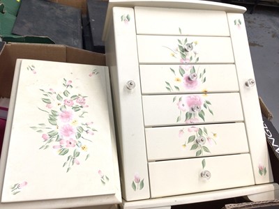 Lot 1138 - Group of costume jewellery, watches and bijouterie, together with a cream painted floral cabinet and matching box