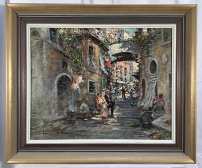 Lot 234 - Amadeo Sica (mid 20th century), oil on canvas Street scene and another by the same hand