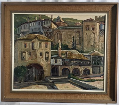 Lot 237 - Armeno Matteoli (1920-2010) oil on canvas, Mount Athos